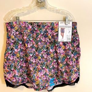 RBX SUMMER WOMEN FLORAL SKORT, MINI SKIRIT WITH COMPRESS SHORT MULTICOLOR L